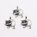 Schattige kat-hangers van natuursteen met zilveren montuur voor DIY-sieraden en colliers - Indiase Agaat
