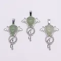 Three silver-plated angel wing key pendants with teardrop-shaped green natural stones - Green Aventurine