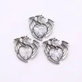 Three dragon-wrapped heart pendants in antique silver finish with white marble stones - Pendant Only (Without Chain) / Howlite Dragon Pendant
