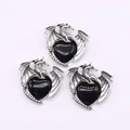 Retro antique silver dragon wrap heart-shaped black stone pendant for jewelry making - Pendant Only (Without Chain) / Black Agate Dragon Pendant
