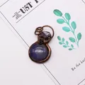 Vintage bronze pendant with purple dragon vein agate stone and floral relief design - Purple Crackle Agate Purple Chips Rose Pendant (No.5) / 30-50mm, 13g