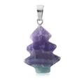 Christmas tree shaped natural fluorite stone pendant with purple and green bands - Purple Fluorite