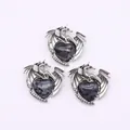 Silver dragon wrap heart-shaped natural grey stone pendants set of three for DIY jewelry - Pendant Only (Without Chain) / Black Labradorite Dragon Pendant