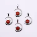 Set of four silver pendants with moon sun design and inlaid round red stones - Red Jasper