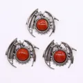 Three pieces of vintage silver dragon pendants with round red gemstones for DIY necklaces - Red Jasper