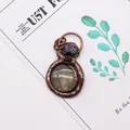 Retro bronze gourd pendant with purple amethyst, rose flower and dragon vein agate stone - Grey Brown Dragon Vein Agate Purple Chips Rose Pendant (No.6) / 30-50mm, 13g