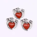 Silver dragon wrap pendant featuring a red heart natural stone for jewelry making - Pendant Only (Without Chain) / Red Jasper Dragon Pendant