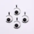 Silver sun and moon necklace pendants set with round black natural stone inlays - Black Agate