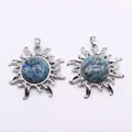 Silberner Sonnenanhänger mit blauem Marmorstein für DIY-Boho-Schmuckherstellung - Blauer Crazy Achat