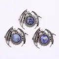 Silver dragon pendant with blue marbled stone, fantasy style DIY jewelry accessory - Sudashi