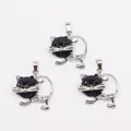 Colgante con forma de gato de metal plateado y cuentas de piedra arenisca azul DIY - Piedra de arena azul