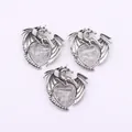Three-piece silver dragon heart pendants with crystal centers for DIY jewelry making - Pendant Only (Without Chain) / Clear Quartz Dragon Pendant