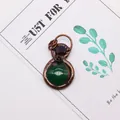 Retro bronze gourd pendant with green agate and purple stone with rose accent - Dark Green Aventurine Purple Faceted Stone Rose Pendant (No.9) / 30-50mm, 13g
