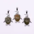 Pinguïnhangers van zilver met ovale mosagaat voor het maken van DIY-sieraden - Indiase Agaat