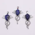 Three vintage silver key pendants with wings and water drop lapis lazuli stones - Blue Sodalite