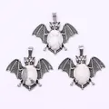 Vintage zilveren vleermuis-hanger met witte marmeren steen voor DIY-sieraden - Howliet