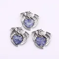 Silver dragon wrap heart shaped blue natural stone pendant for DIY jewelry making - Pendant Only (Without Chain) / Sodalite Dragon Pendant