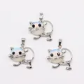 Colgante de gato plateado con piedra de ópalo blanco para crear collares de joyería DIY - Ópalo