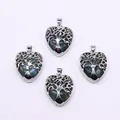 Zilveren levensboom hart hangers met diepgroene edelstenen voor DIY sieraden - Mosagaat