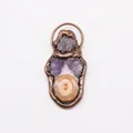 Handmade copper wire wrapped pendant featuring purple amethyst and agate stone detail - Vintage Amethyst and Mineral Slice (No. 2)