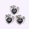 Gothic dragon wrapped heart-shaped black stone pendant in vintage silver finish - Pendant Only (Without Chain) / Zebra Stone Dragon Pendant