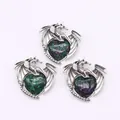 Silver dragon pendant featuring a heart-shaped ruby in zoisite natural stone - Pendant Only (Without Chain) / Ruby in Zoisite Dragon Pendant