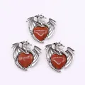 Silver dragon pendant wrapped around a heart shaped red goldstone jewel - Pendant Only (Without Chain) / Goldstone Dragon Pendant