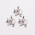 Colgante de gato con piedra natural rosa y marco de metal plateado para joyería artesanal - Cuarzo rosa