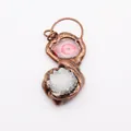 Detailed view of handmade bronze pendant with agate slice and white druzy crystal - Red White Agate And White Druzy (No. 5)
