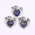 Three vintage silver dragon necklaces with blue heart-shaped stones on white background - Pendant Only (Without Chain) / Lapis Lazuli Dragon Pendant