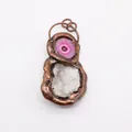 Detail of handmade bronze electroformed pendant with natural agate slice and white druzy crystal - Pink Purple Agate And White Druzy (No. 4)