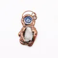 Detail of natural crystal cluster and blue stone embedded in a copper finish pendant - Dark Blue Gemstone And White Druzy (No. 3)