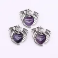 Silver dragon heart pendants with purple crystal gemstones for DIY jewelry crafts - Pendant Only (Without Chain) / Amethyst Dragon Pendant