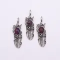 Feder-Anhänger mit violettem ovalen Stein in Silber-Optik für DIY-Schmuckzubehör - 19x62mm / Violetter Achat