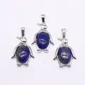 Zilveren pinguïn hanger met ovale lapis lazuli steen en metalen afwerking voor diy - Lapis lazuli