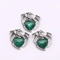 Silver dragon pendant featuring a heart-shaped green stone with intricate carvings - Pendant Only (Without Chain) / Malachite Dragon Pendant