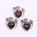 Three silver dragon-wrapped red heart stone pendants set for DIY jewelry making - Pendant Only (Without Chain) / Red Spot Stone Dragon Pendant