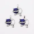 Set de colgantes de gato de metal plateado con piedras redondas de lapislázuli azul - Lapislázuli Mejorado
