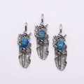 Vintage-Federanhänger-Set mit ovalen blauen Türkissteinen für DIY-Schmuckzubehör - 19x62mm / Blauer Crazy Achat