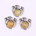 Three vintage silver dragon pendants with heart-shaped translucent yellow crystals - Pendant Only (Without Chain) / Yellow Topaz Dragon Pendant