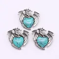 Three vintage silver dragon pendants with heart-shaped green turquoise stone inserts - Pendant Only (Without Chain) / Blue Turquoise Dragon Pendant