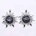 Versilberter Sonnenanhänger mit rundem Schneeflocken-Obsidian für DIY-Schmuckherstellung - Schneeflocken-Obsidian
