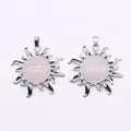Poliertes Silber-Sonnenanhänger-Set mit natürlichem Rosenquarz für DIY-Schmuck - Rosenquarz