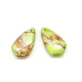 Two teardrop-shaped lemon magnesite stone pendants with red mesh veins for DIY jewelry - Pale Green Reddish Matrix Style (2)