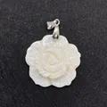 Three-layer carved natural shell rose pendant with silver bail on a black background - 28mm / White Shell