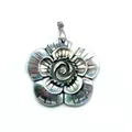 Natural black shell carved three-layer flower pendant with iridescent luster and silver clasp - Black Lip Shell Large 47mm