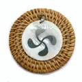 Natural freshwater shell round pendant with silver Lauburu metal emblem for DIY necklaces - Basque Cross Style (No. 1)