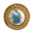 Hamsa Hand and Evil Eye on round mother of pearl shell pendant for DIY jewelry making - Hand of Fatima Evil Eye Style (No. 2)
