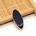 Colgante marquise de piedra de arena azul con borde chapado en oro para joyería - Piedra de arena azul
