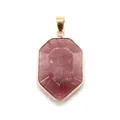 Close-up of hexagonal faceted strawberry quartz pendant with gold plated metal bail - Strawberry Quartz